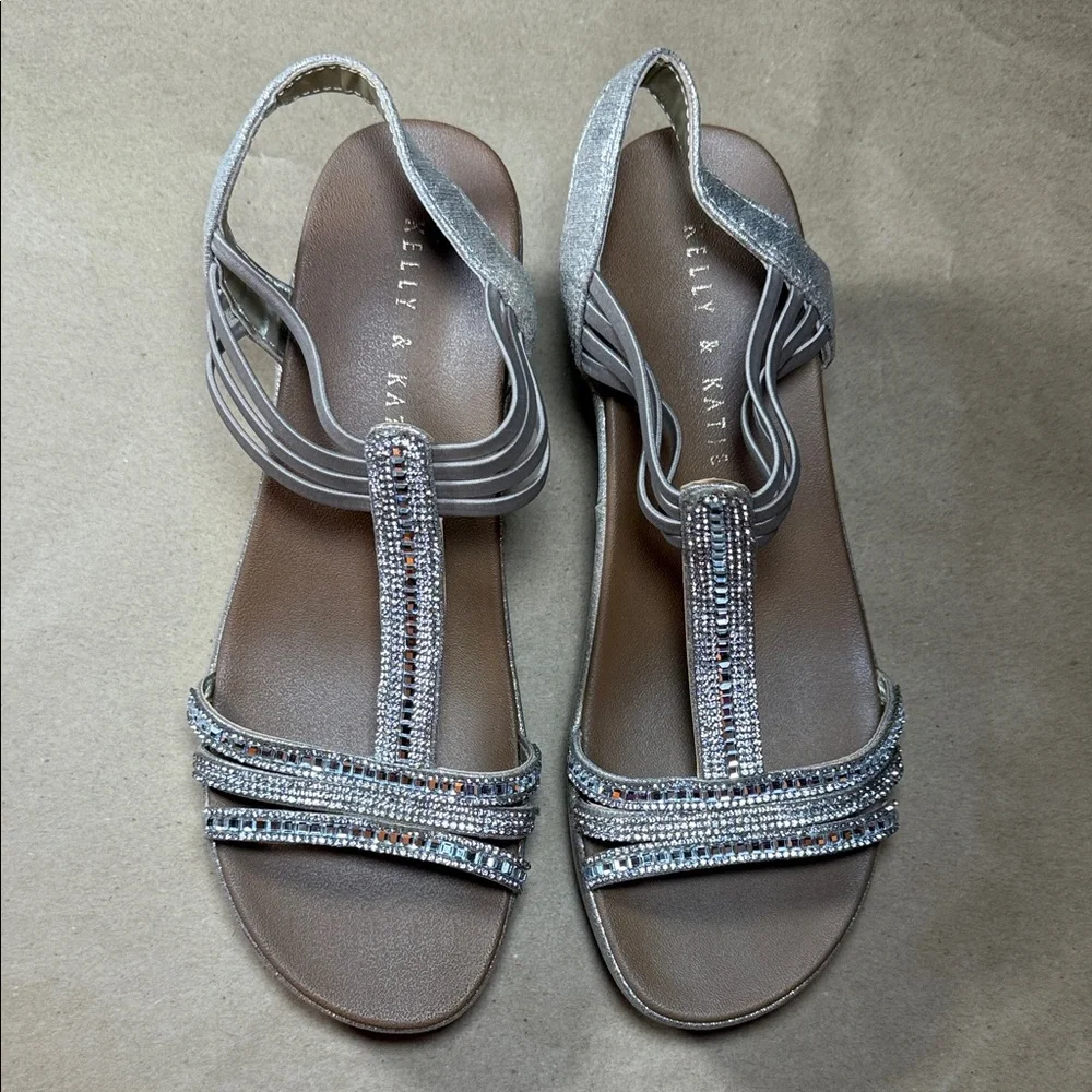 Kelly & Katie Silver Beaded Wedge Sandals